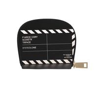 Classic Movie Clapboard Black Printed Leather Half Circle Card Wallet Zipper Card Case Holder, Compact Stylish for Men and Women