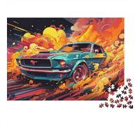 Classic Muscle Car 1000pc Jigsaw Puzzle for Adults All Ages Premium Sturdy Cardboard Neon Muscle Car Explosion Home Decor Wall Art Festive Mind Challenge Educational 70x50cm/1000pcs