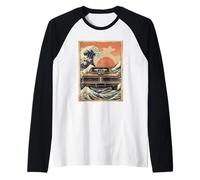 Classic Muscle Car Great Wave Japanese Art Style Design Raglan Baseball Tee
