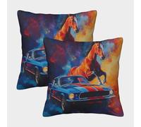 Classic Muscle Car-vibrant Pop Art Style Pillow Covers 2 Pack Cozy Pillowcases Art Cushion Case Polyester Decorative for Sofa Living Room Bed Home 45x45cm