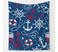 Classic Nautical Print Blanket Throws Ship Wheel Anchor Lifebuoy Starfish Throw Blankets Soft Cozy Fleece Plush Flannel Bedding Blanket for Kids Adults Couch Travel 220 x 240 cm Navy Blue