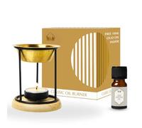 Classic Oil Burner by Dukhni | Brass burner with candle | Use for essential oil, aroma oil, diffuser oils | Relax with home aromatherapy, for stress relief, meditation, massage and home fragrance