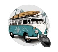 Classic Old Bus with Surfboard Round Mouse Pad, Non-Slip Rubber Base Waterproof Washable, Computer Mouse Mat for Office Gaming Studying, Premium-Textured Durable Portable Circle Mousepad for Desktop P