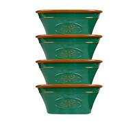 Classic Olive Plastic Planter Trough 38cm, for Gardening - Flowers Pot with Glossy Finish Weatherproof Plant Pot with Drainage Holes - Gardens, Balconies & Windowsills (38cm-Dark Green, Pack 4)