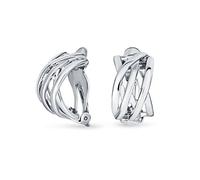 Classic Open Criss Cross Twist Wire Celtic Knot Weave Wide Half Hoop Clip On Earrings for Women Non Pierced Ears Silver Plated Brass
