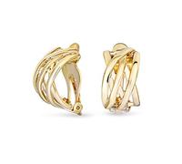 Classic Open Criss Cross Twist Wire Celtic Knot Weave Wide Half Hoop Clip On Earrings for Women Non Pierced Ears Gold Plated Brass