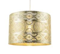 Classic Ornate Moroccan Designed Pendant Light Shade with Wavy Lines and Decorative Circles | 20cm x 30cm | Polished Gold Colour by Happy Homewares
