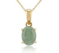 Classic Oval Jade Cabochon Pendant in 9ct Yellow Gold Gemondo Green 18 inches