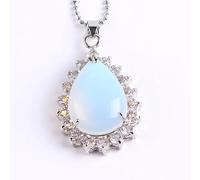 Classic Oval Pendant Gemstone Necklace,Natural Crystal Waterdrop Holder Pendent with Silver Chain,Meaningful Choker Jewelry Gift for Mother Wife Opal