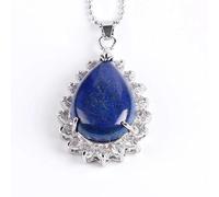Classic Oval Pendant Gemstone Necklace,Natural Crystal Waterdrop Holder Pendent with Silver Chain,Meaningful Choker Jewelry Gift for Mother Wife Lapis Lazuli