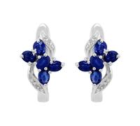 Classic Oval Sapphire & Diamond Butterfly Hoop Earrings in Sterling Silver