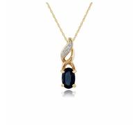 Classic Oval Sapphire & Diamond Pendant in 9ct Yellow Gold Gemondo Blue 18 inches