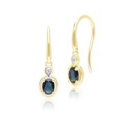 Classic Oval Sapphire & Round Diamond Drop Earrings In 9ct Yellow Gold