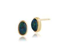 Gemondo 9ct Yellow Gold Oval Triplet Opal Classic Bezel Set Stud Earrings Blue