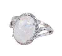 Classic Oval Wedding Ring with Colorful Opal for Women Engagement Rings Silver Color Minimalist Gift for Female Band