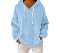 Classic Oversized Womens Hoodie, Solid Colour French Terry Pullover for Weekend Relaxation;Long Sleeve Jumpers Pullover Tops Light Blue