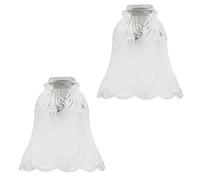 Classic Pair of Frosted White and Clear Glass Shades with Floral Design for E14 and E27 Bulb Bases | 40w Maximum | 13cm x 13cm by Happy Homewares