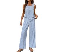 Classic Pants Women Summer Outfits Sleeveless Sets Square Neck Tops Wide Leg Crop Pants Vacation Outfits Chiffon Womens Pant Suit (Light Blue, M)