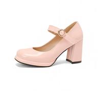 Classic Patent Leather Green Navy Blue Closed Toe Mature Ladies Office Pumps Buckle Strap Vintage Women Mary Janes Shoes Block Heels