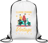 Classic Person Vintage Seeker Scooter Graphic Gym Sack Casual Drawstring Bag White
