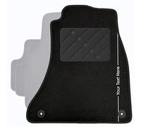 Classic Personalised Car Mats + Black Trim + Custom Text Stripe (2238)
