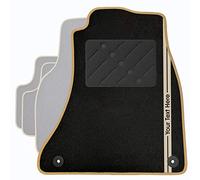 Classic Personalised Car Mats + Sandblast Beige Trim + Custom Text Stripe (1333)