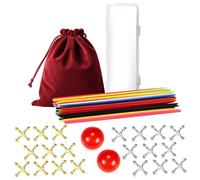 Classic Pick Up Sticks and Jacks Game with Ball Set, Includes Red Rubber Balls, Gold and Silver Metal Jax, Colorful Pick Up Sticks, Storage Box and Bag, Fun Retro Game for Kids Adults Family