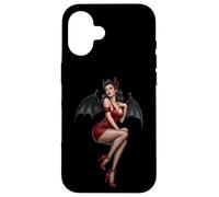 Classic Pin Up Devil Girl In Dress Bat Wings Art Case for iPhone 16