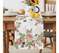Classic Pink Roses Green Leaves Table Runner 72 Inches Long,Table Runners Kitchen Dining Tables Decoration for Home Party Decor, Vintage Botantical Tables Runner Wedding Dresser Scarf