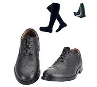 Classic Piper Ghillie Brogue with Navy Colour Kilt Hose Socks - 100% Leather, Handcrafted in Scotland - Shock-Absorbing Sole, Traditional Highland Wear - (UK 9.5)