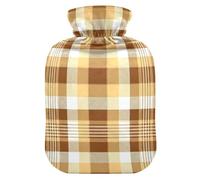 Classic Plaid Beige Hot Water Bottle with Soft Velvet Cover Hot Water Bag for Menstrual Cramps Small