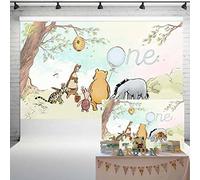 Classic Pooh Bear Backdrop Baby Boy 1st Birthday Decorations Watercolor Tree Sky Blue Balloon Vintage Background Banner for Dessert Table 5x3 ft 148