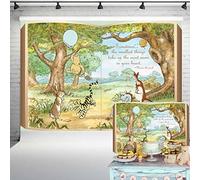 Classic Pooh Giant Book Backdrop Vintage Hundred Acre Wood Background Bear with Blue Balloon Banner Boys Baby Shower Birthday Party Decorations 7x5 ft 117