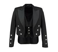 Classic Prince Charlie Jacket with 3-Button Waistcoat | Men's Wedding Kilt Jacket - Timeless Scottish Formal Wear for Men (UK, Alpha, 48, Black)