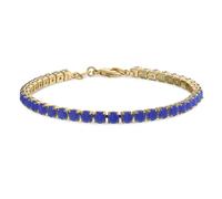 Classic Prong Basket Set Solitaire Round Cubic Zirconia Cabochon Simulated Topaz CZ Blue Tennis Bracelet for Women Gold Plated 7.5 Inch