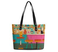 Classic PU Leather Tote Bag for Women, Large Capacity Lightweight Handbag with Zipper, Bar Restaurant Shoulder Bag for Travel, Work & Shopping