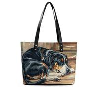 Classic PU Leather Tote Bag for Women, Large Capacity Lightweight Handbag with Zipper, Dogs Sleeping in The House Shoulder Bag for Travel, Work & Shopping