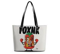 Classic PU Leather Tote Bag for Women, Large Capacity Lightweight Handbag with Zipper, Interesting Boxing Kimchi Cartoon Shoulder Bag for Travel, Work & Shopping