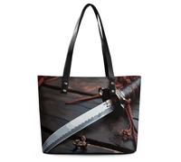 Classic PU Leather Tote Bag for Women, Large Capacity Lightweight Handbag with Zipper, Japan Samurai Sword Shoulder Bag for Travel, Work & Shopping