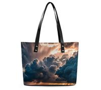 Classic PU Leather Tote Bag for Women, Large Capacity Lightweight Handbag with Zipper, Magnificent Rainstorm Cloud Shoulder Bag for Travel, Work & Shopping