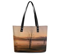 Classic PU Leather Tote Bag for Women, Large Capacity Lightweight Handbag with Zipper, Misty Sunrise Shoulder Bag for Travel, Work & Shopping