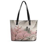 Classic PU Leather Tote Bag for Women, Large Capacity Lightweight Handbag with Zipper, Plum Blossom Landscape Shoulder Bag for Travel, Work & Shopping