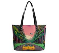 Classic PU Leather Tote Bag for Women, Large Capacity Lightweight Handbag with Zipper, Science Fiction Style Robotic Car Shoulder Bag for Travel, Work & Shopping