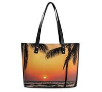 Classic PU Leather Tote Bag for Women, Large Capacity Lightweight Handbag with Zipper, Sunrise of on The Sea Shoulder Bag for Travel, Work & Shopping