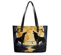 Classic PU Leather Tote Bag for Women, Large Capacity Lightweight Handbag with Zipper, Tarot Card The Moon Shoulder Bag for Travel, Work & Shopping
