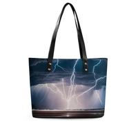 Classic PU Leather Tote Bag for Women, Large Capacity Lightweight Handbag with Zipper, Thunder And Lightning in A Storm Shoulder Bag for Travel, Work & Shopping