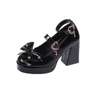 Classic Pump Heels Women's Pumps Mary Jane Lolita Shoes with Bow Tie Gothic Chunky High Heel Platform Shoes Women's Cosplay Black Shoes, black, 9 UK