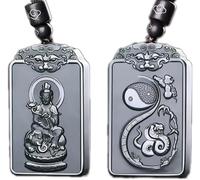Classic Pure Natural gem 12 Zodiac Amitabha Buddha Avalokitesvara Kwan-Yin Guan Yin Men or Women Necklace Double sided carving(Snake)