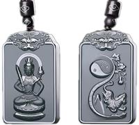 Classic Pure Natural gem 12 Zodiac Amitabha Buddha Avalokitesvara Kwan-Yin Guan Yin Men or Women Necklace Double sided carving(Tiger)