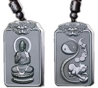 Classic Pure Natural gem 12 Zodiac Amitabha Buddha Avalokitesvara Kwan-Yin Guan Yin Men or Women Necklace Double sided carving(Honorable)